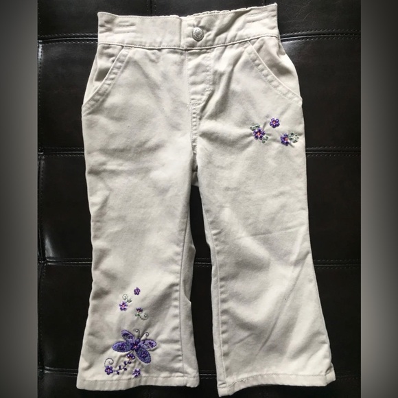 Lee Bottoms Lee Girls Pullon Khaki Pants Floral Butterfly